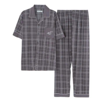 Summer Knitted Cotton Short Sleeved Men's Pajamas Sets Male Pajama Sets Striped Pajama For Men Sleepwear Suit Pijamas