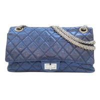 【二手名牌BRAND OFF】CHANEL 香奈兒 藍色 亮面牛皮 2.55 雙蓋 鍊帶 肩背包