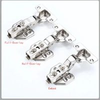 4Pcs Hinge Stainless Steel Hydraulic Cabinet Door Hinges Damper Buffer Soft Close Kitchen Cupboard Furniture Full/Embed