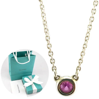 【Tiffany&Co. 蒂芙尼】鑲圓形粉紅色藍寶石925純銀項鍊