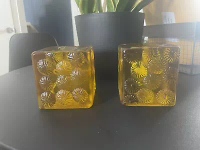 Blenko Art Glass Half Moon Bookends Amber Mid century MCM *STUNNING