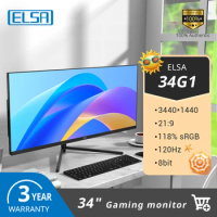 ELSA 34 Inch Wide Display 21:9 Monitor 120Hz WQHD Desktop LED Gaming Console Computer Screen Non Bending DP/3440 * 1440 Monitor