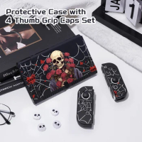 Skull Rose Switch Protective Case Bundle with 4pcs Grip Caps For Nintendo Switch OLED，for Switch NS Cover，Switch Game Accessory