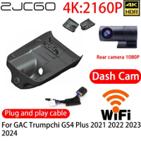 ZJCGO 4K DVR Dash Cam Wifi Front Rear Camera 24h Monitor For GAC Trumpchi GS4 Plus 2021 2022 2023 2024