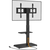 Perlegear Floor TV Stand with Power Outlet Universal TV Stand for 32-70 inch TVs up to 110 lbs Height Adjustable TV Stand