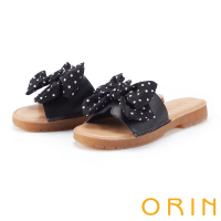 【ORIN】點點絲帶蝴蝶結Q軟拖鞋(黑色)