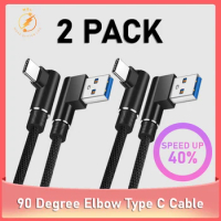 2 pack 90 Degree Elbow Type C Cable for Huawei P40 P30 Pro Fast Charging Wire for Xiaomi Samsung Galaxy S20 S10 Mobile Phone