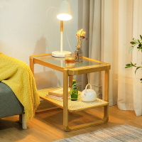 沙發邊幾角幾邊柜藤編置物架子日式實木客廳玻璃小茶幾創意小方桌