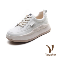 【Vecchio】真皮運動鞋/真皮復古圓頭休閒風百搭舒適運動鞋(米)