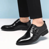 Men Leather Fashion Wedding Dress Shoes Mens Slip on Flats Pointed Toe Men Casual Shoes 2024 New Arrival Men's Monk Strap Shoes