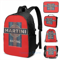 Funny Graphic print Martini Racing Vintage Design USB Charge Backpack men School bags Women bag Travel laptop bag
