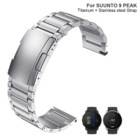 For Suunto 9 Peak Watch Black/Silver Titanium + Metal Steel Clasp Strap Band Watchband Bracelet Wristband Replace Accessories