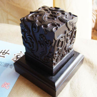 印尼黑檀木貔貅印章用料 圖騰寶璽雕刻擺件紫光檀印璽木質方章