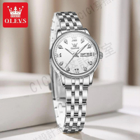 OLEVS WATCH防水雙日曆手錶女生不鏽鋼錶帶夜光商務石英腕錶生日禮物5525女表【亞德機械五金家居】