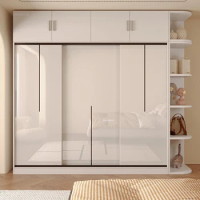 Sliding Door Solid Wood Assembly Clothes Wardrobe Small Bedroom Large Wardrobes Home Furniture Modern Rental House Open Closets