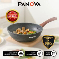 【EXCLUSIVE MAKSAN】PANOVA 26 CM Wajan Besar Anti Lengket Wajan Granite Penggorengan Aluminium Premium