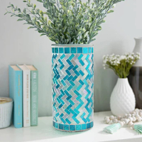 Handmade Mosaic Straight Glass Vase Colorful Hydroponic Systems Flower Pot Wedding Decorativos Moderno Home Decoration