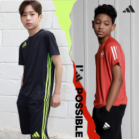 【adidas 愛迪達】KID運動休閒套裝組 短褲+短袖(大童 兒童 小學 快乾 透氣 吸濕 抑菌 抑味 籃球 經典)