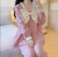可愛蝴蝶結睡衣女秋季兩件套200斤家居服套裝甜美公主【繁星小鎮】