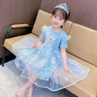 2024 New Disney Summer Kids Dress Clothes Girls Dresses Frozen Elsa Anna Princess Party Costume For Children Outfits Clothing