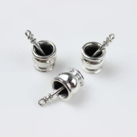 8pcs--23x14x14mm Antique Silver Tone Mortar And Pestle 3D Pharmacist RX Charms Pendant For Diy Jewelry Making