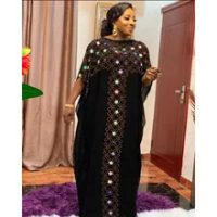 Hitam Afrika Gaun untuk Wanita 2020 Afrika Pakaian Afrika Desain Bazin Sifon Panjang Tongkat Berlian Lengan Dashiki Dress Wanita