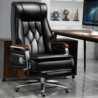 Reclining black high back ergonomic swivel luxury 7 points massage ceo boss genuine leather executive office chair with footrest