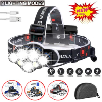 80000LM Brightest 8 LED Headlight Super Powerful Headlamp USB Rechargeable Head Lamp Waterproof Head Front Light Head Torch