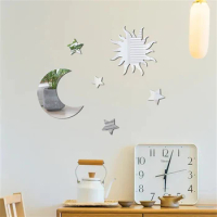 DIY 3D Wall Mirror Sticker for Wall Decoration Mirror Wall Stickers Moon, Stars and Sun Wall Decals for Living Room Decor