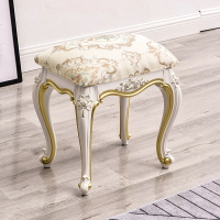 梳妝凳歐式象牙白色化妝凳雕花沙發凳換鞋凳PU皮藝餐桌梳妝臺凳