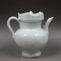 宋湖田窯青瓷雕刻花紋僧帽執壺酒壺手工仿古茶具茶藝表演古玩瓷器1入