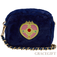 【Grace Gift】美少女戰士Crystal變身器毛毛鍊條包 深藍