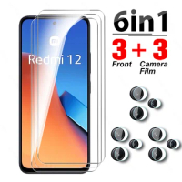 6in1 Tempered Glass For Xiaomi Redmi 12 4G Camera Screen Protector Redmy Radmi 12 Redmi12 2023 6.79'' Full Cover Protective Film