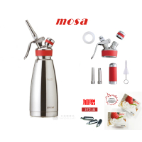 【MOSA】鏡亮面 雙層不銹鋼奶油槍、奶油發泡器 - 紅 0.5L 保溫、保冰 贈氣彈 10支(鮮奶油 / 奶泡)