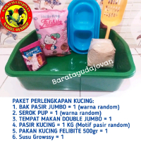 PAKET PERLENGKAPAN KUCING BAK PASIR KUCING JUMBO, PAKAN KUCING FELIBITE DONAT, TEMPAT MAKAN KUCING, 