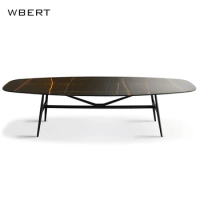 Wbert Italian-style Rock Plate Dining Table Rectangular Solid Wood Table Modern Simple Marble Countertop Dining Table