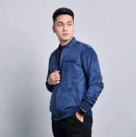 Jaket Bomber Pria Cowok Cowo Dewasa Brofash Suede Biru Terbaru Jumbo