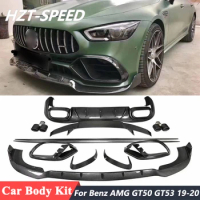 Whole Set Carbon Fiber Front Bumper Lip Rear Diffuser Air Vent Side Skirts Extensions For Benz AMG GT50 GT53 Car Body Kit 19-20