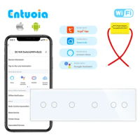 ENTUOIA 299mm WIFI Wall Switches Google Alexa Touch Switches 6Gang Single Live Wire WiFi LED Light Switches Dark Blue Backlight