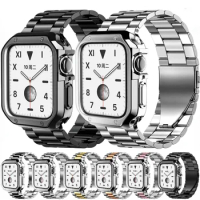 Metal Band+TPU Case for Apple Watch 9 8 7 45mm 41mm Stainless Steel Bracelet Band for IWatch 6 5 4 3 SE 44mm 40mm 42mm 38mm Belt