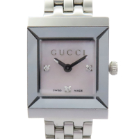 【二手名牌BRAND OFF】GUCCI 古馳 粉色錶盤 3PD鑽石 不鏽鋼 G-Frame 腕錶 128.4