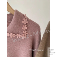 【Want-Meow】80公斤可穿/長袖氣質小花邊領針織洋裝(大碼洋裝/大尺碼/韓系歐膩穿搭/孕婦裝)