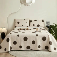 100%Cotton Quilted Bedspread, Vintage Dots Style Large Circles Brown Rounds Pattern, 3Pcs Cotton Coverlet Set with 2Pillow Shams