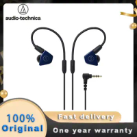 Audio Technica ATH-LS50iS 3.5mm Wired Earphone Strong Bass Hifi Earbuds Double Dynamic Sport Headset 1-button Remote Control Mic