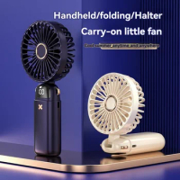 New Handheld Folding Small Fan Large Wind Power Digital Display Multi-function USB Mini Portable Rechargeable Air Conditioner