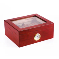 HANNICOOK Humidor Cigar Box Glass Cedar Wood Capacity Big Cigar Humidor Box Home Storage Cigars Tool Box W/ Hygrometer