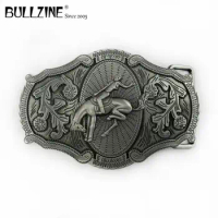 The Bullzine western horse belt buckle with pewter finish FP-03597 for 4cm width snap on belt