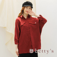 【betty’s 貝蒂思】寬版腰帶素色襯衫(暗紅)
