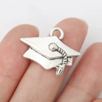 RAINXTAR Fashion Alloy Trencher Cap Charms Vintage Graduation Hat Charms For School Students 20*25mm 20pcs AAC1559