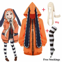 Anime Kakegurui cosplay runes yomozuki cosplay costume for girls women Runa Orange hoodie zip jacket coat wig socks full set